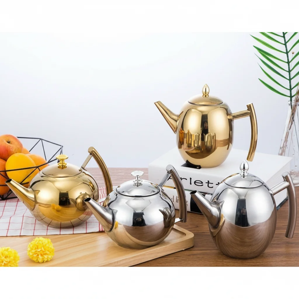 Teiera in Acciaio Inox, Bollitore Rinforzato 1/1,5/2L per Fornello a Gas e a Induzione con Filtro, Bollitore per Acqua e Caffè per Uso Domestico