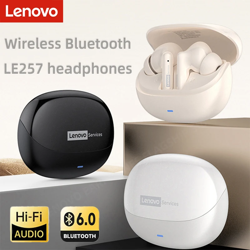  Lenovo LE257 TWS Cuffie wireless Bluetooth 6.0 Suono HiFi ENC Cuffie con riduzione del rumore delle chiamate Cuffie sportive da gioco con microfono