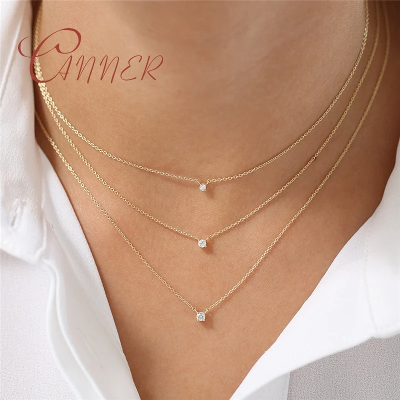 CANNER Nuova Collana con Ciondolo in Argento Sterling 925 con Mini Zirconi per Donne, Catene per Collane, Gioielli Raffinati, Regalo, Collares, подвеска