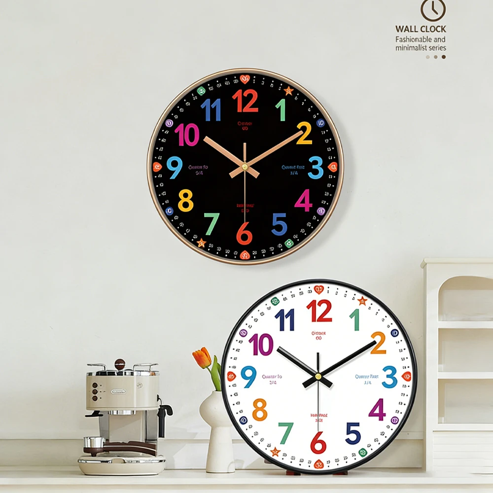 1 Stück Kinder-Lernwanduhr Geräuschlose Bunte Zahlen Lehrreiche Uhr Perfekt für Kinderzimmer Kindergarten Schlafzimmer Schule Dekoration