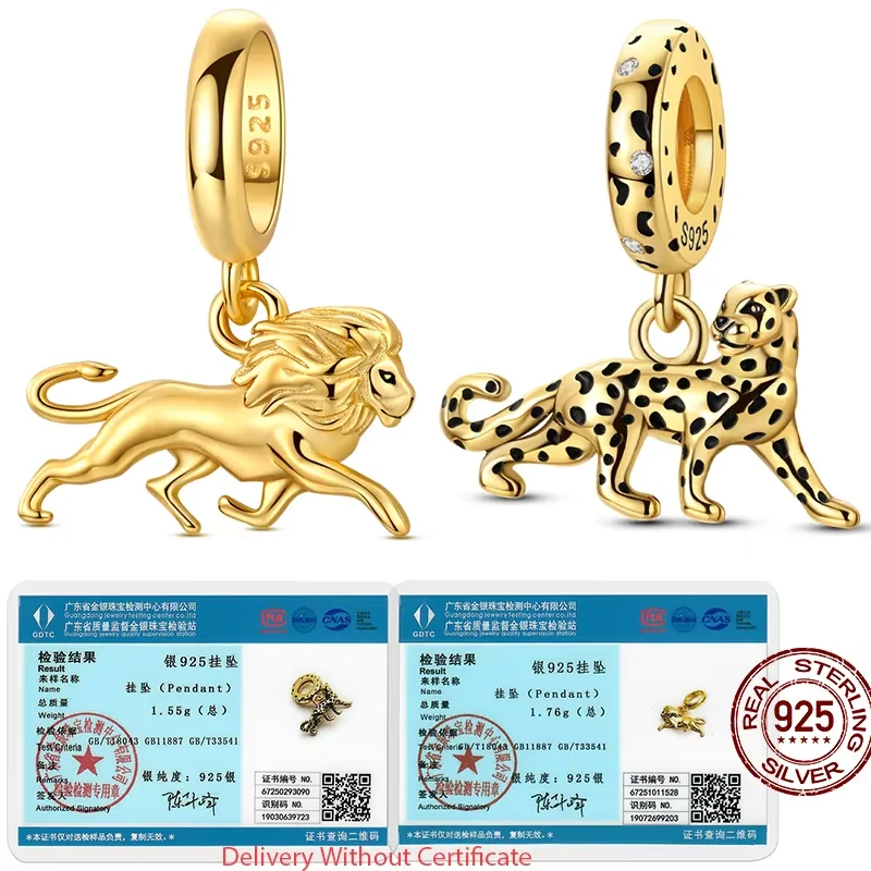 Original echte 925 Sterling Silber Charms Perle Gold Leopard Gold Löwe Anhänger für Frauen Männer DIY Schmuck passen Original Armbänder
