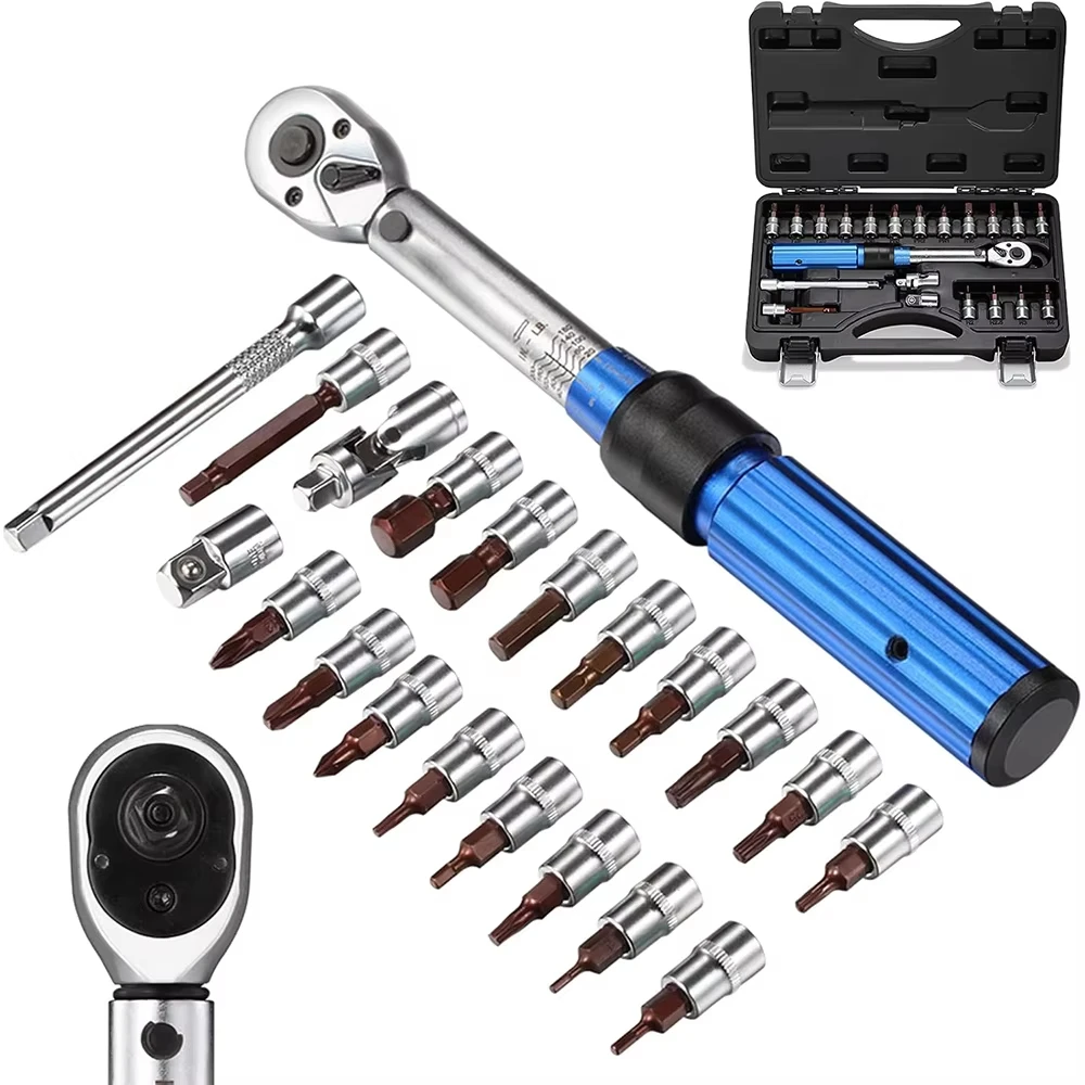 15/21-teiliger Fahrrad-Drehmomentschlüssel-Satz 1/4 Zoll Antrieb Drehmomentschlüssel 2 bis 24 N.m Auto Motorrad Fahrrad Reparatur-Werkzeugset