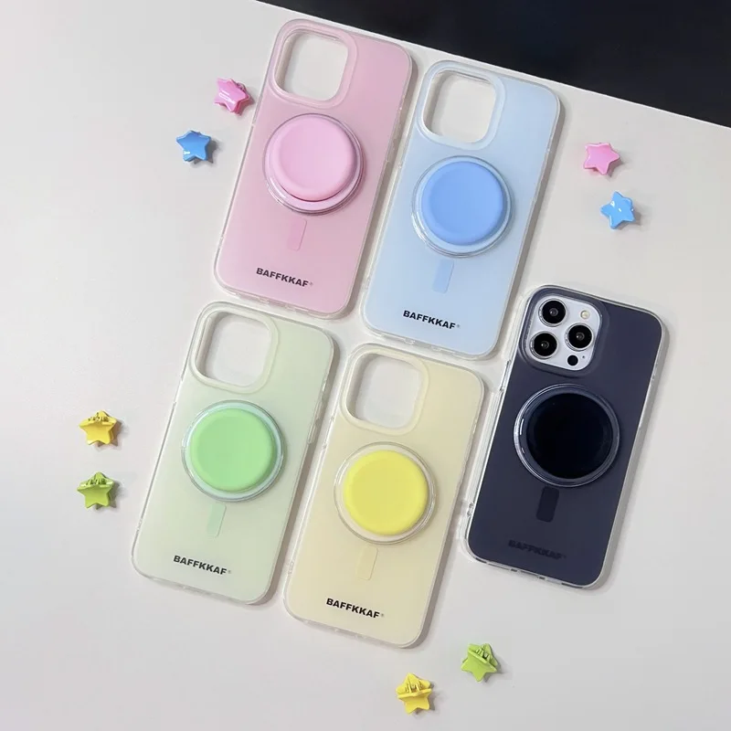 INS Makronen Nette Magnetische Telefon Halter Universal Saug Für IPhone 15/16 Pro Max Stoßfest Einfarbig Stehen Silikon Halterung Image