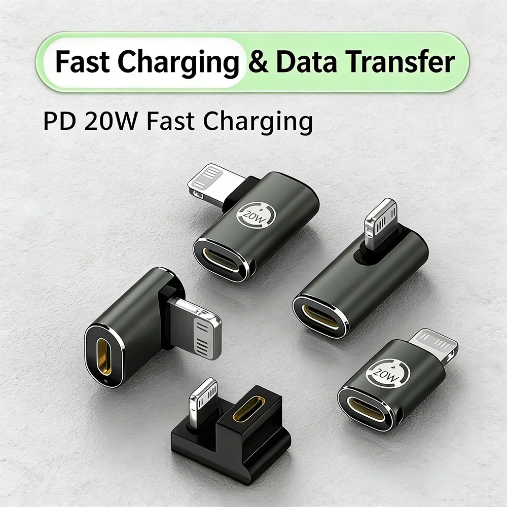 PD 20W USB-C Schnellladegerät USB Typ-C Buchse auf iOS Stecker Gerader Kopf Winkeladapter für iPhone 14 13 12 11 Image
