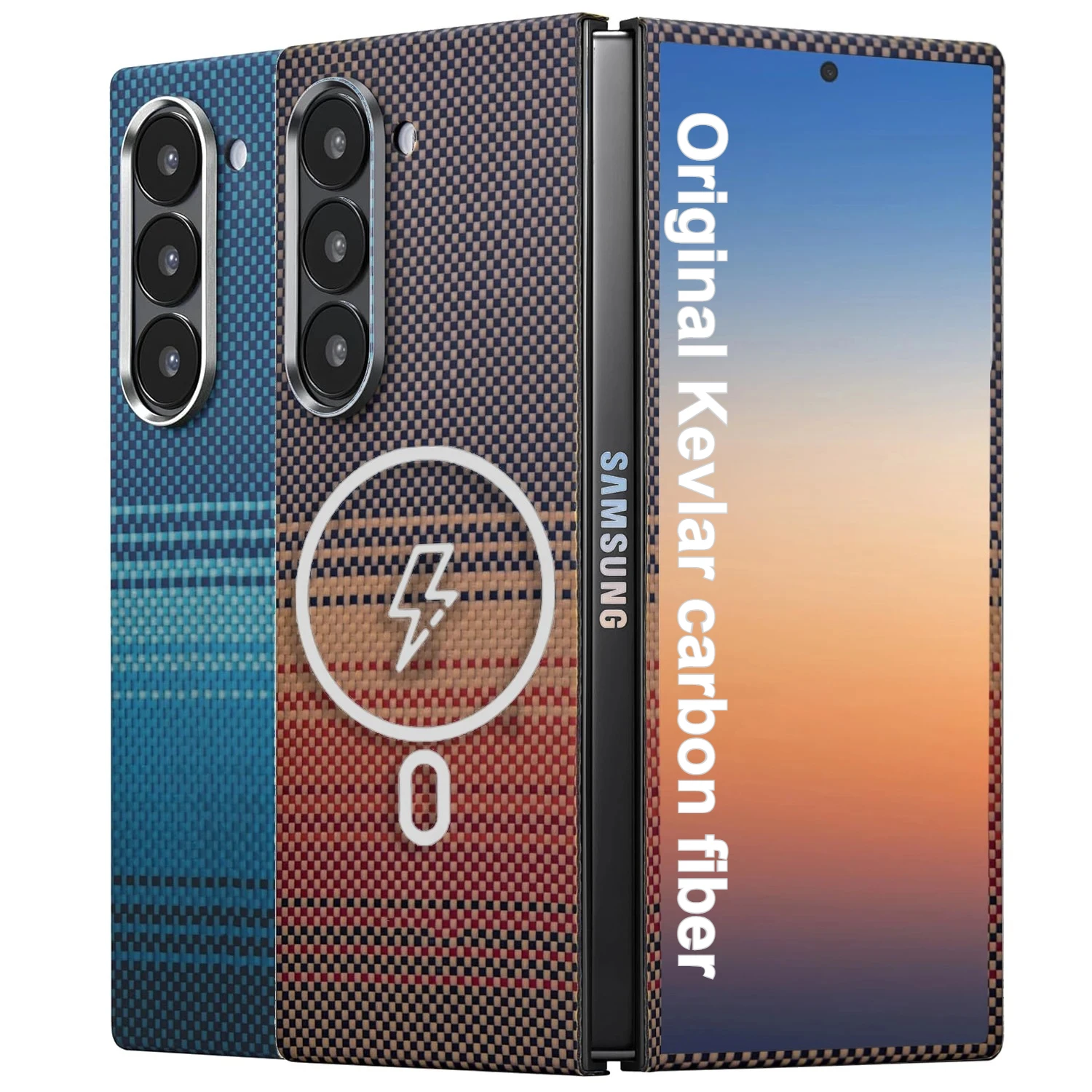 Echte reine Kohlefaser-Hüllen für Samsung Galaxy Z Fold 7, 6, 5, 4, Aramidfaser, ultradünn, integriert, magnetisch, für Magsafe-Telefonabdeckung Image