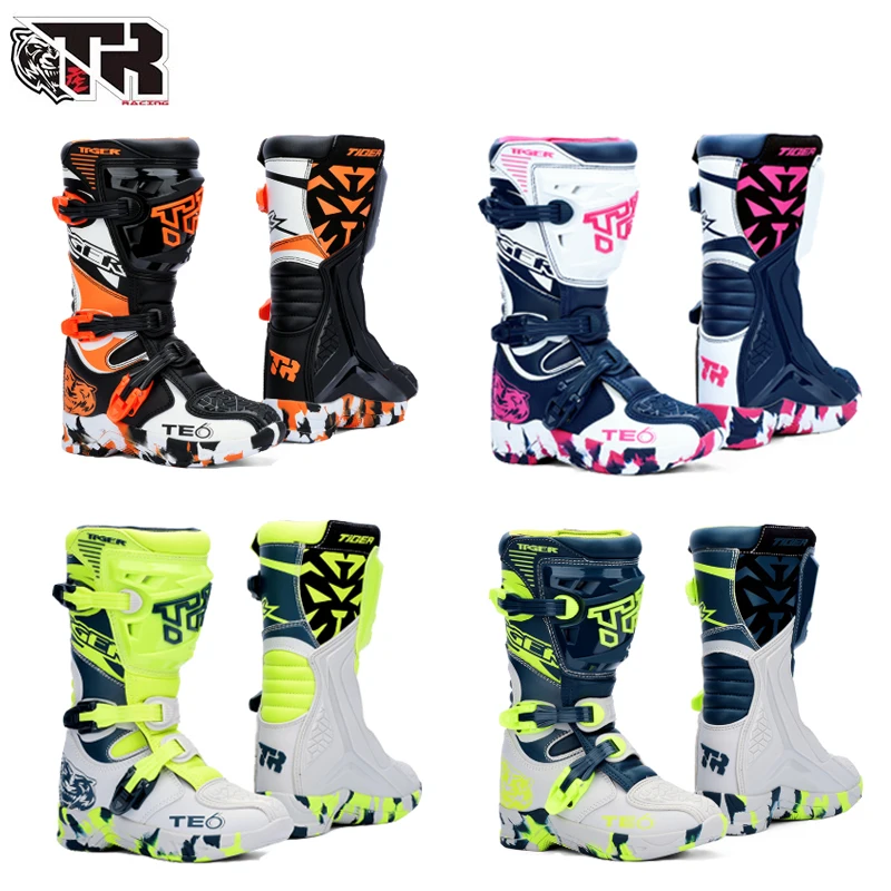 2026 Neue Kinder-Motocross-Stiefel Schwarz Offroad-Motorradstiefel Kinder Orange Jugend Dirt Bike Racing Bota MX Ausrüstung für 6-12 Jahre