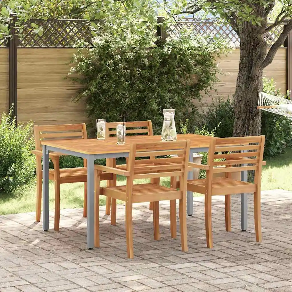 Natürlicher und grauer Gartentisch, 150 x 90 x 75 cm, moderner, wasserfester Gartentisch aus Holz für Terrasse und Hof (nur Tisch)