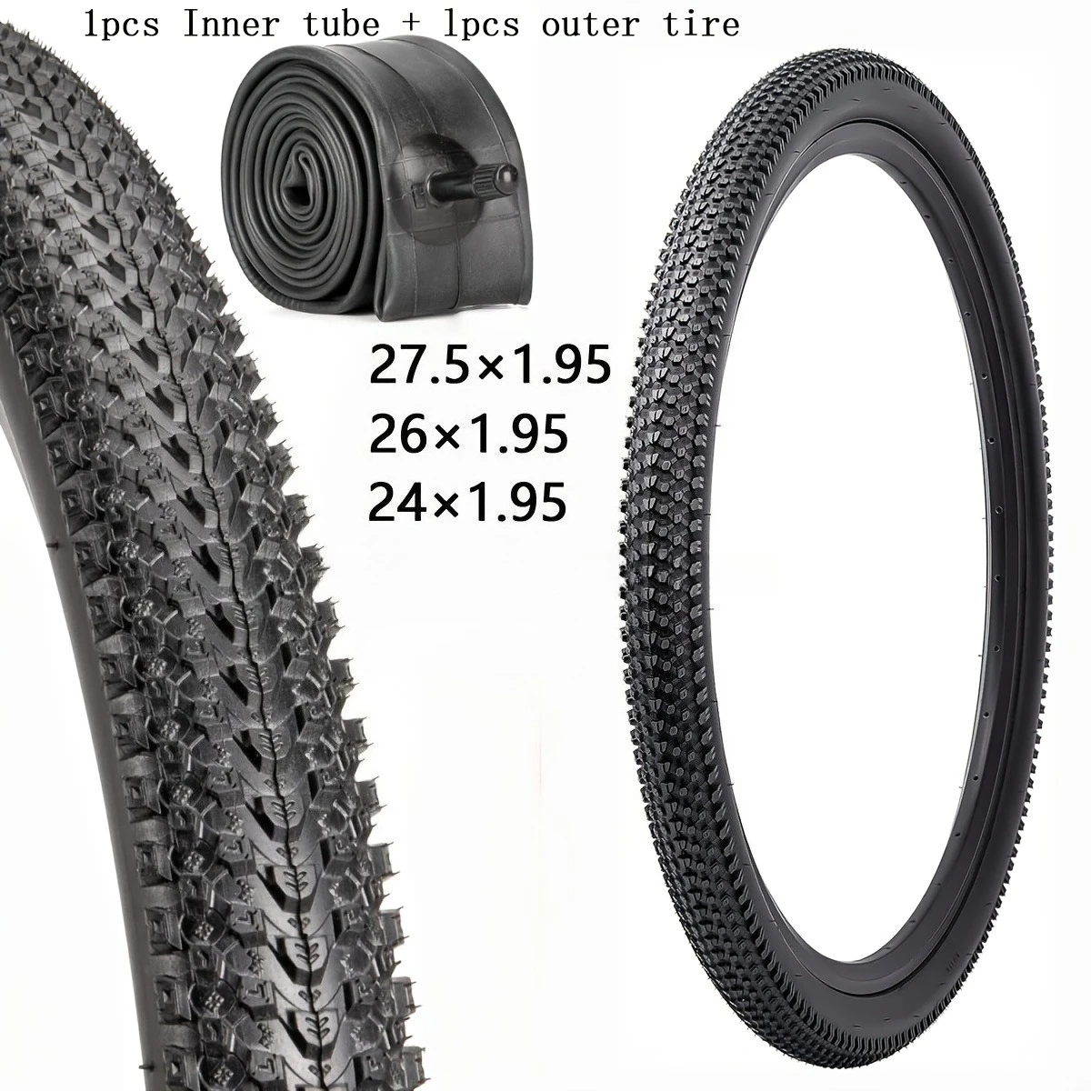 1x Fahrradreifen und 1x Schlauch-Set 24 26 27,5 x 1,95 Zoll AV32mm Schrader-Ventil MTB Fahrradreifen Ersatzteil-Kit Image