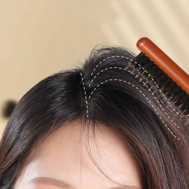 Professionelle Salon-Toupierbürsten mit Wildschweinborsten, schmaler Holzkamm, Haarbürste für Haarverlängerungen, Friseur-Styling-Tools, DIY Image