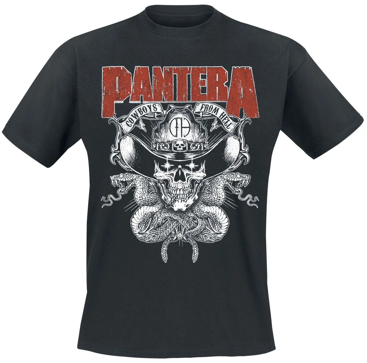 Pantera Cowboys From Hell Cowboy Skull Twin Snakes Logo Print Baumwoll-T-Shirt Groove Metal Streetwear Unisex-T-Shirt mit Rundhalsausschnitt Image
