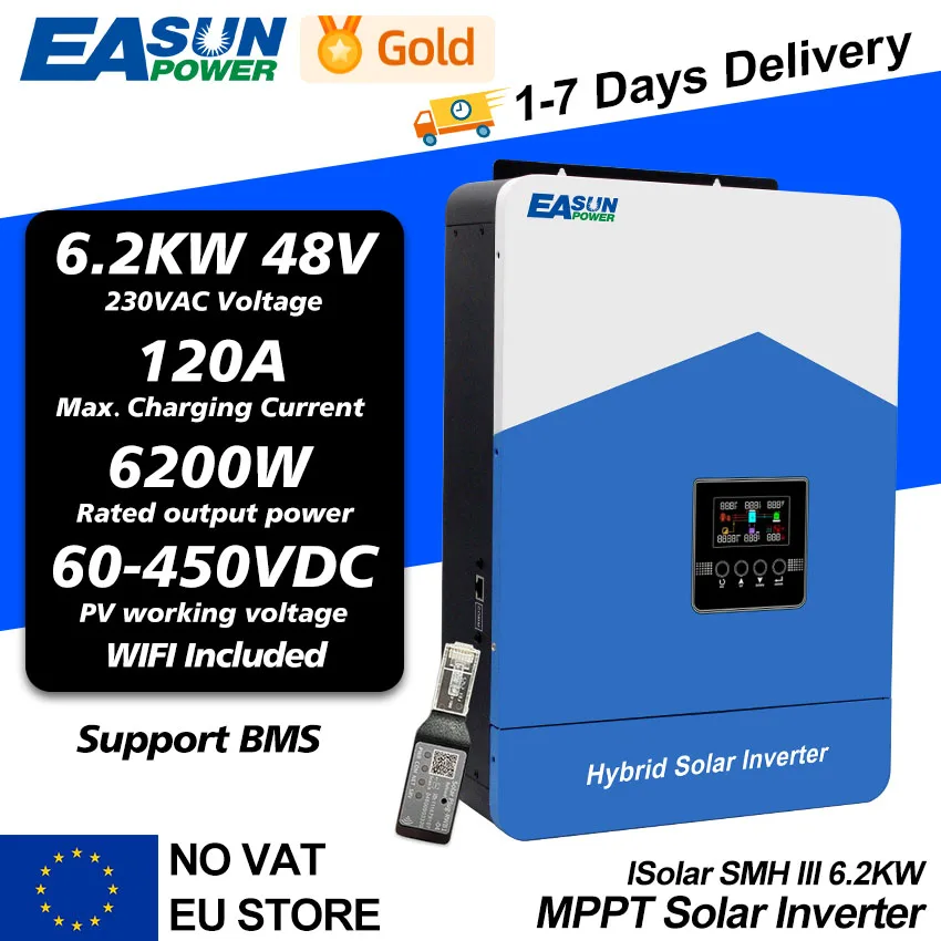EASUN POWER 2,2 kW 3,2 kW 4,2 kW 6,2 kW MPPT-Wechselrichter Hybrid 48 V 120 A 60 V bis 450 VDC PV-Eingang 220 VAC EU-Store mit WIFI RS485 RS232 Image
