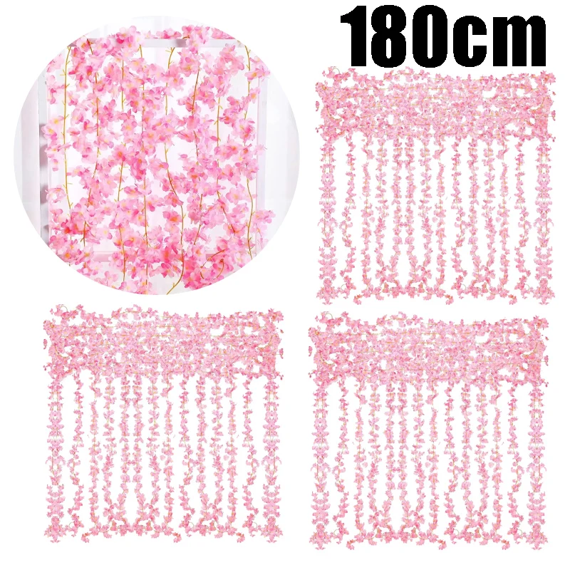 180cm Künstliche Kirschblüten-Glyzinien-Girlande Realistische Kunstblumen-Kranz Wanddekoration für Alle Anlässe Hochzeit Party Image