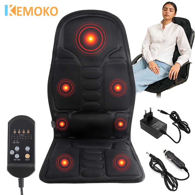 Elektrischer Rückenwagen-Massagestuhl, Ganzkörper-Massagekissen, Heizung, Vibrator für Auto, Zuhause, Büro, Lendenwirbelsäule, Nackenmatratze, Stuhlmatte