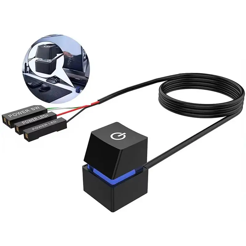 1,8 m langes Computer-Desktop-Switch-Kabel mit LED-Leuchten, externer Ein-/Aus-Schalter für PC-Mainboards, Verlängerungskabel für Zuhause und Büro Image