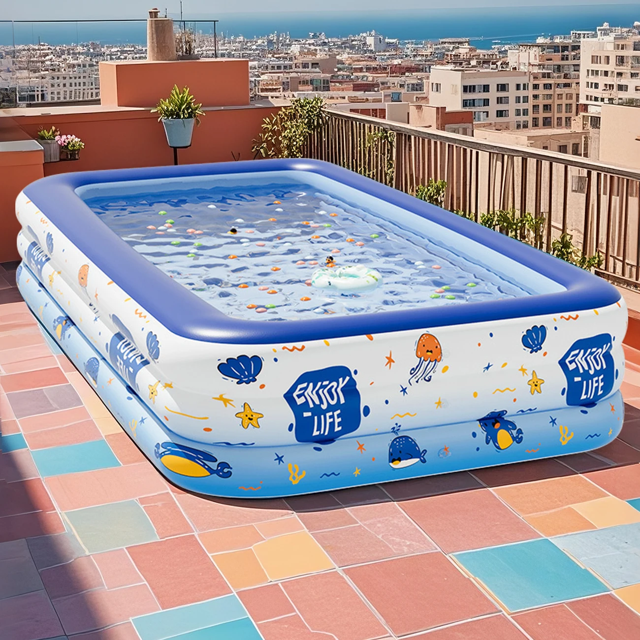 1-teiliger Swimmingpool, extra groß, verstärkter Familienpool, ideal für den Außenbereich, Hinterhöfe und Sommerpoolpartys Image