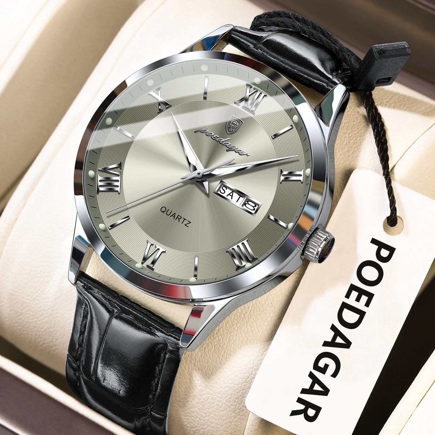POEDAGAR Business Marke Männer Uhr Wasserdicht Leucht Datum Woche Mode Mann Armbanduhr Leder Luxus männer Quarz Uhren Reloj Image