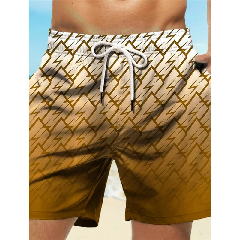 Bunte Badehose mit geometrischen Mustern für Herren, lustige, locker sitzende, kurz geschnittene Hose mit Farbverlauf und 3D-Druck, lässige Sport-Hawaii-Strandshorts Image