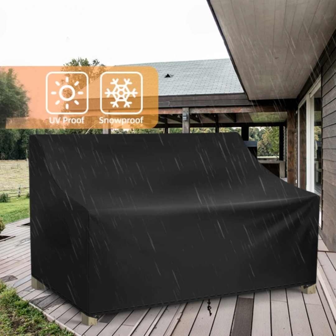 Wasserdichte Garten-Sofa-Abdeckung für Zweisitzer, Robuster Gartenmöbel-Schutz, Schwarze Abdeckung für Korbstühle
