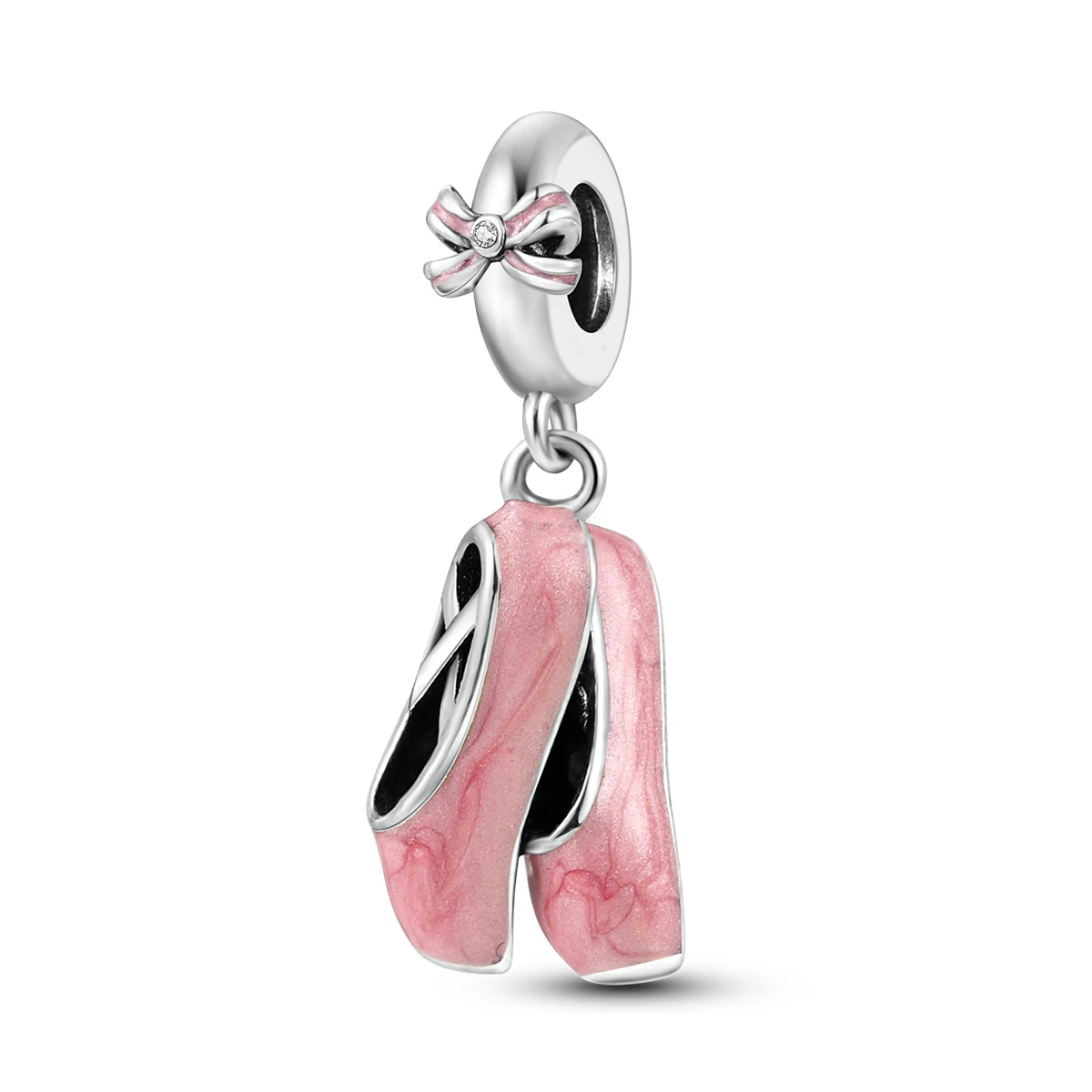 Elegante rosa Ballerina-Schuhe mit baumelnden Charm-Perlen, passend für 3 mm Armbänder, Halsketten für Frauen, Anhänger, luxuriöses DIY-Schmuckherstellungsgeschenk