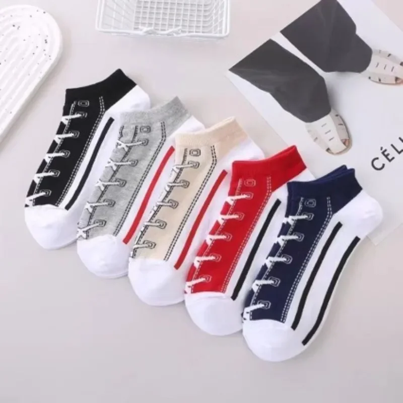 5 Paar Frühling Sommer Mode Canvas-Schuhe Trend Vielseitige Basketball-Herrensocken Dünne Sport-Paar-Stil Herren-Kurzsocken