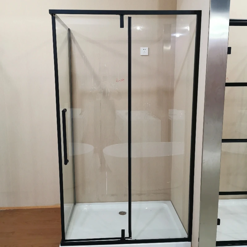 L 90 * 90 mm rechteckiges Duschgehäuse aus schwarzem Aluminium mit Rahmenglas Image