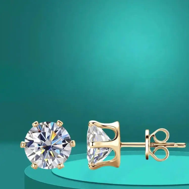 GRA Moissanit 0,1-3,0 Karat Ein Paar hochwertige S925 Silberohrringe, vergoldet mit 18K Gold, mit Zertifikat, edler Schmuck für Damen. Image