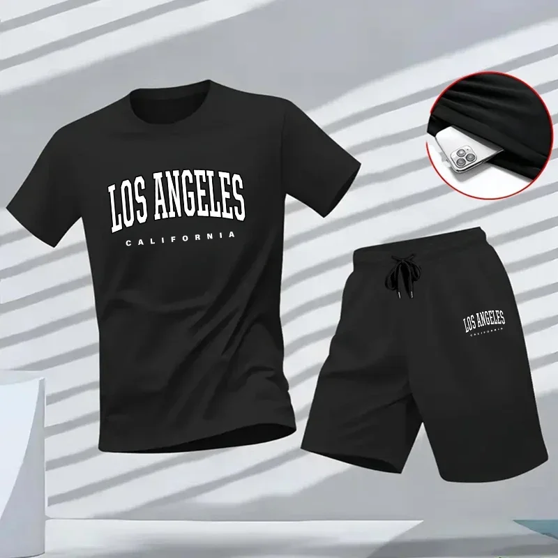 Neues zweiteiliges Set, vielseitiges Kurzarm-T-Shirt und Sportshorts, täglicher Herren-Trainingsanzug, lässige Qualität, Sommer, Outdoor, Jogging Image