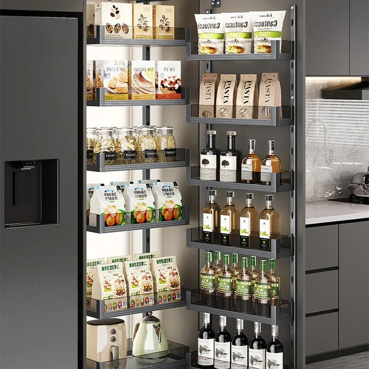 Küchen-Hochschrank mit großer Türöffnung, Verbindungsmechanismus, Snack-Aufbewahrung, Aluminiumlegierung, Kühlschrank