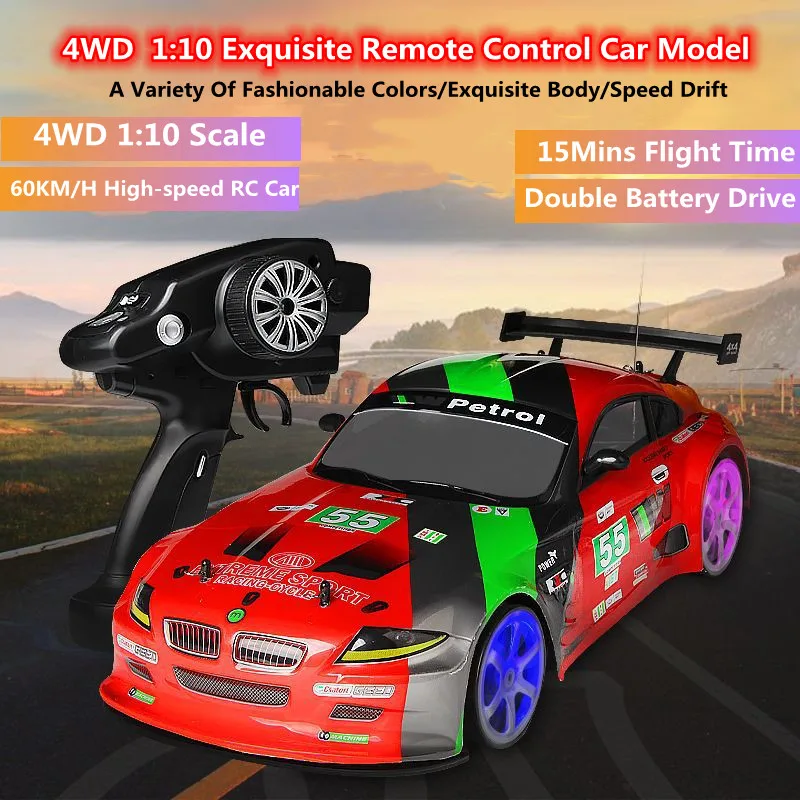 43CM 60KM/H High-speed RC Drifting Auto 4WD Maßstab 1:10 Doppel Batterie Stick 120M Fernbedienung 15 Minuten Flugzeit RC Spielzeug Für Kind