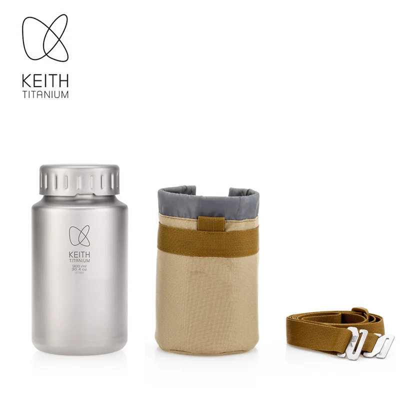 Keith 900ml/1200ml Reine Titan-Sportflasche mit Schulterriemen, Leichte Langlebige Wasserflasche für Camping Wandern Radfahren Image