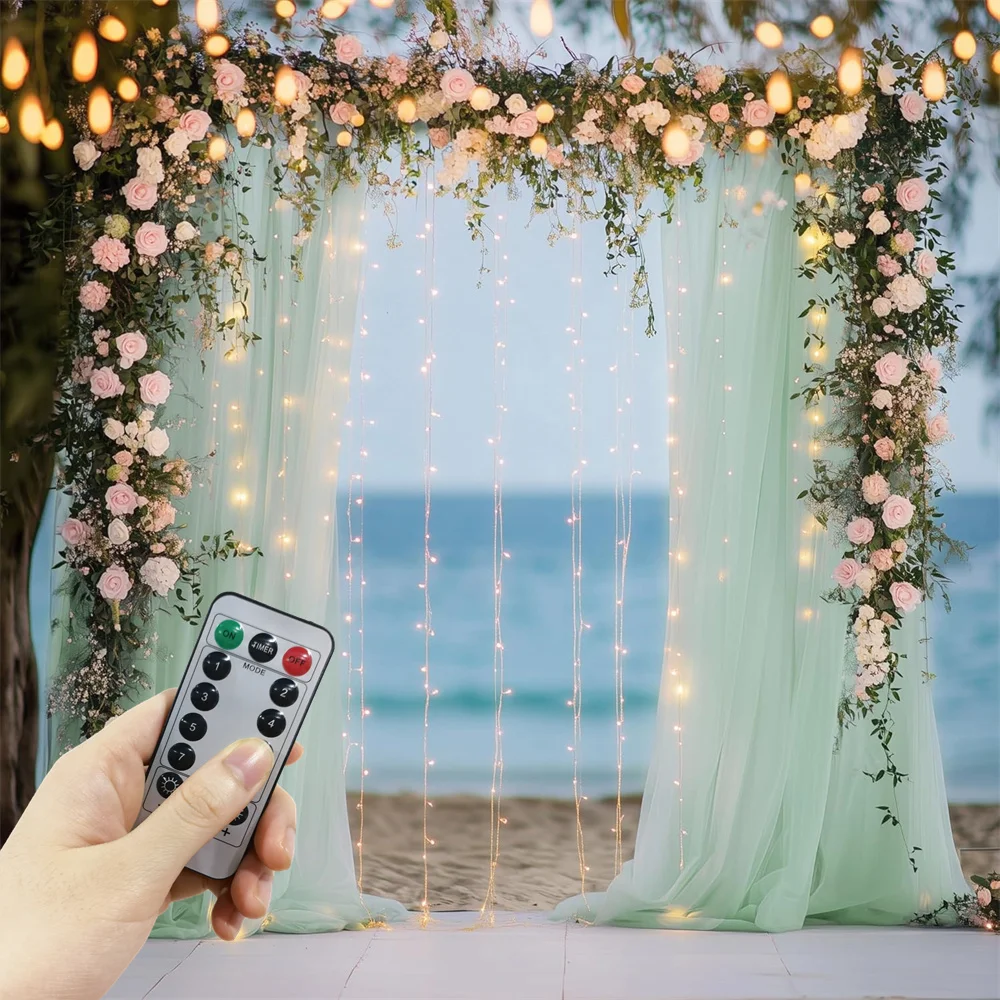 Hochzeits-Lichterkette Party-Girlande LED-Lichterkette 8 Modi Vorhang Schlafzimmerbeleuchtung USB Garten Weihnachts-Lichterkette Raumdekoration