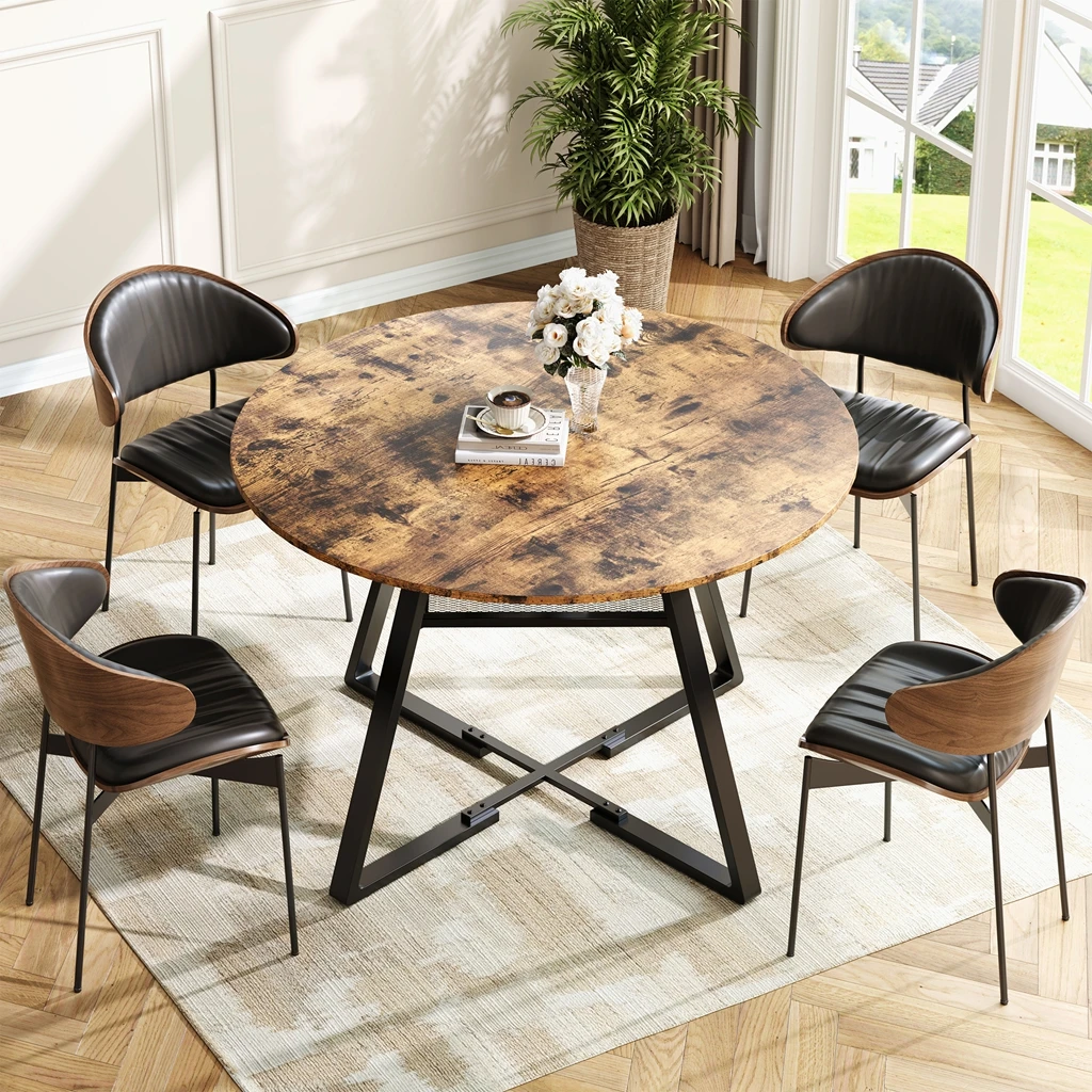 Runder Esstisch 120×120×75 cm, runder Küchentisch mit Ablage, runder Esszimmertisch für 4-6 Personen