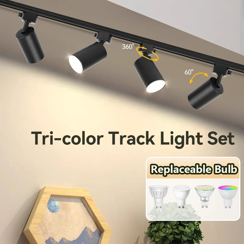 LED-Schienenstrahler GU10 3-Farben Ultra-Helle Deckenleuchte 220V Spotlight Küchenbeleuchtung Bekleidungsgeschäft Set Strahler Image
