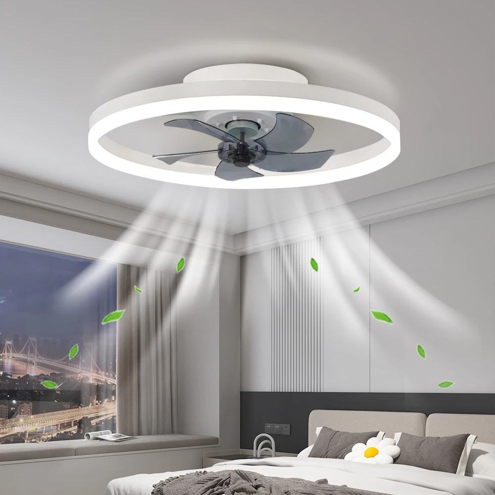 Moderne LED-Deckenventilatorleuchten, 6-stufige Windregulierung, Beleuchtung, für Wohnzimmer und Schlafzimmer, Geräuscharme Einbau-Ventilatorleuchten Image