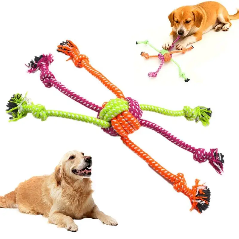 Langlebiges Bissfestes Interaktives Knotenspielzeug für Hunde - Kaubares Seil mit Grünen & Orangen Fransen, Verspieltes Design, Hundespielzeug Image