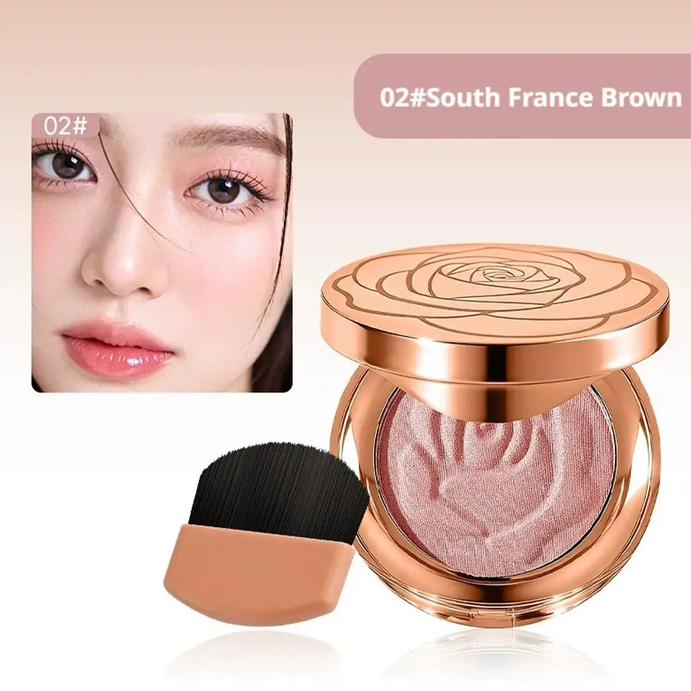 2-in-1 Highlighter-Blush-Set mit Rosen-Gravur-Textur, schimmernde Blush-Palette mit Make-up-Pinsel und Spiegel für Gesichts-Make-up Image