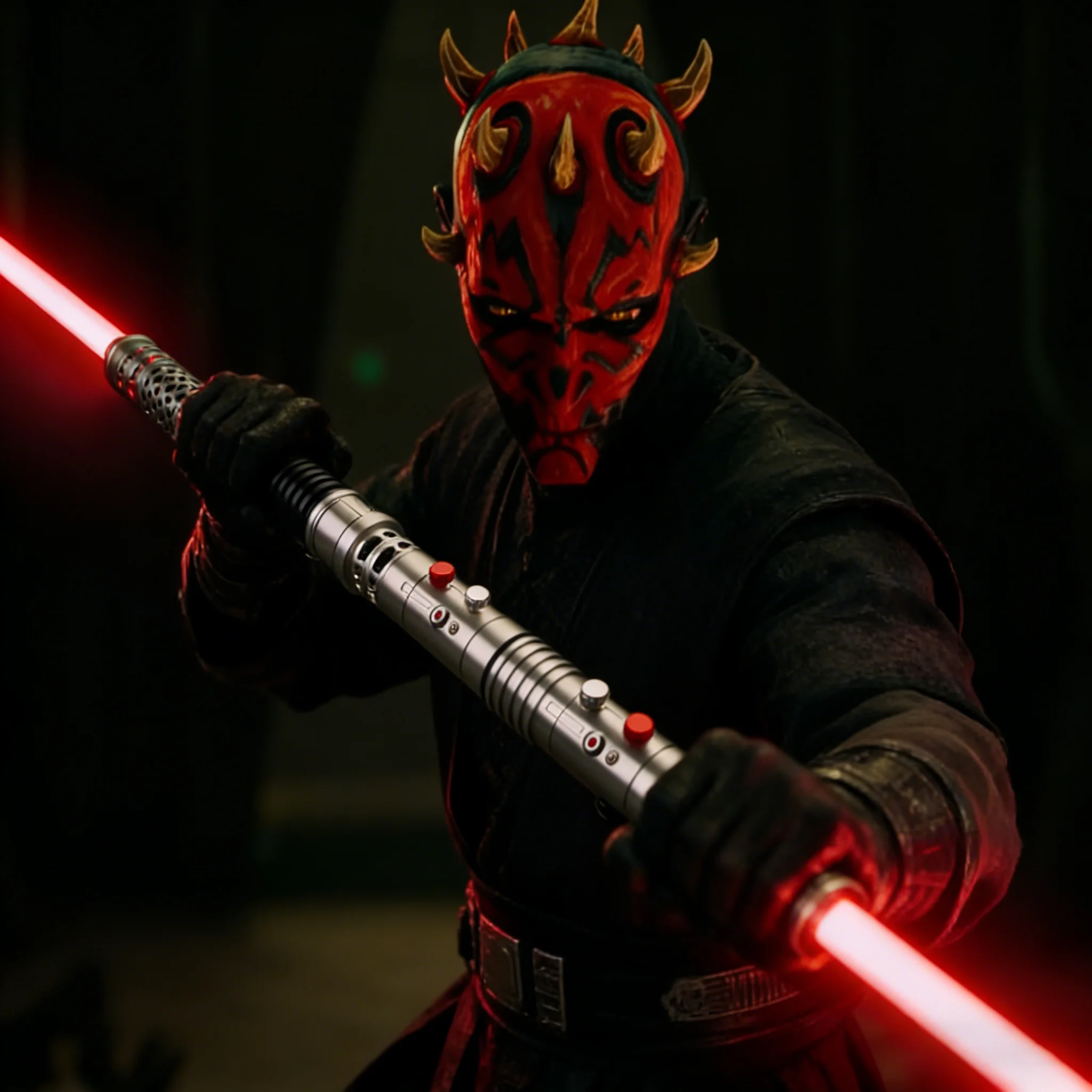 Spada Laser Nexussabers Darth Maul con Impugnatura in Metallo Spada Laser per Duelli Pesanti con Effetti Sonori e Blaster dal Lord delle Ombre Maul