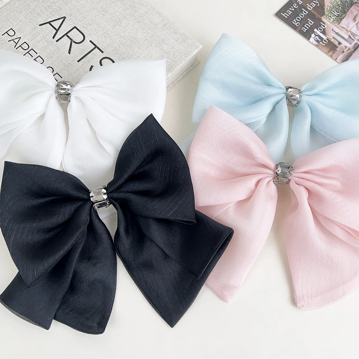 Nuova Molletta per Capelli a Fiocco in Rete Molletta per Capelli Grande con Fiocco a Nastro Diamantato Stile Ins Accessorio per Capelli da Ragazza per la Parte Superiore della Testa