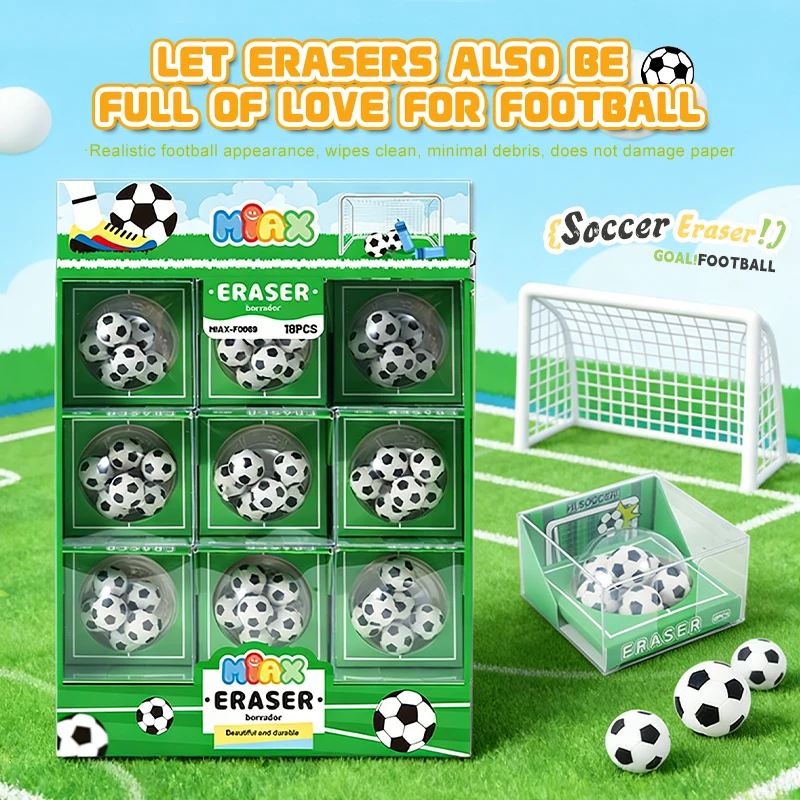 Confezione da 18 Gomme da Cancellare a Forma di Pallone da Calcio 3D Gomme Creative a Forma di Pallone Cancelleria Scolastica Regalo in Scatola Espositiva