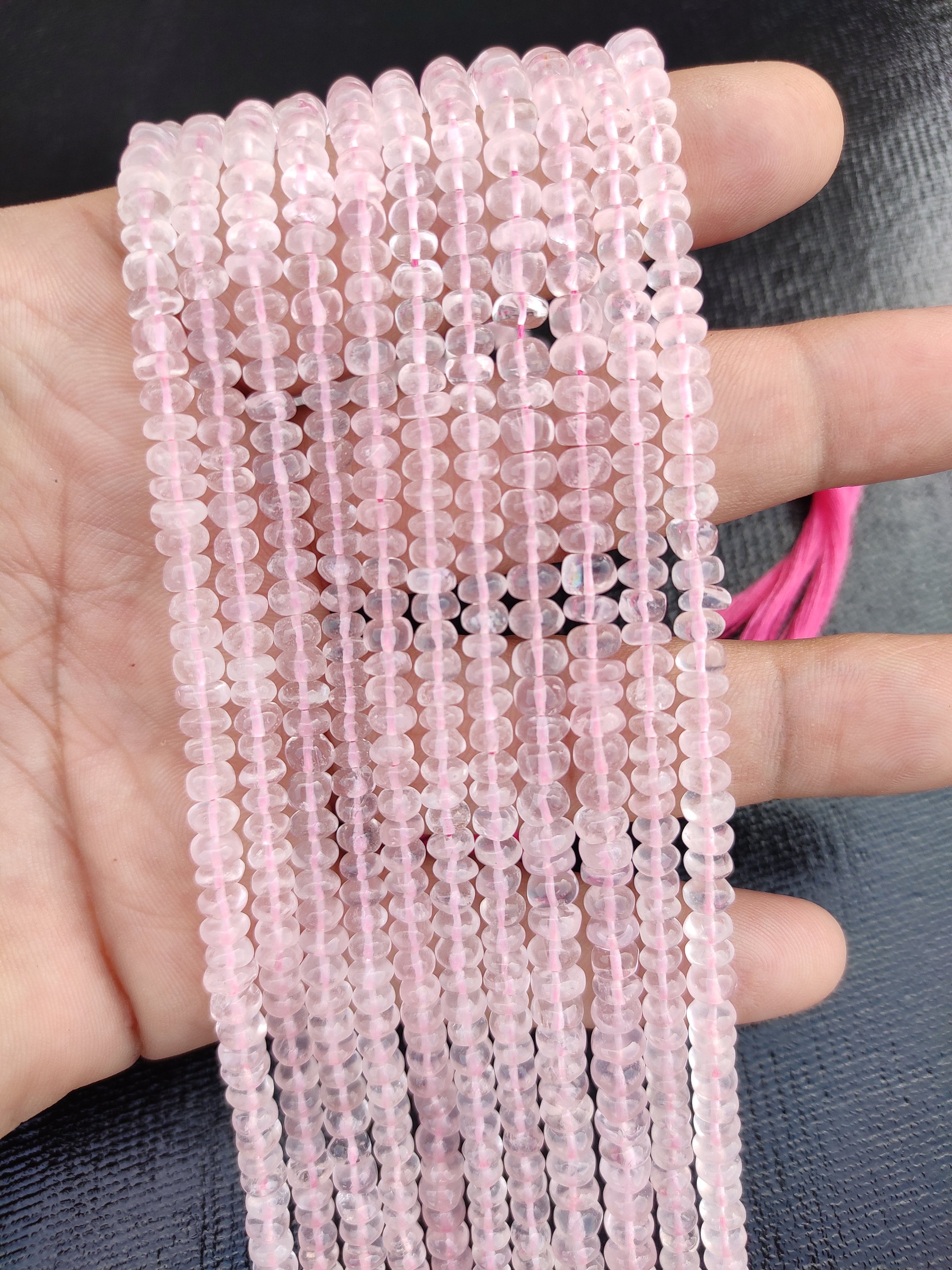 Perline di quarzo rosa naturale a forma di rondella liscia / Perline di quarzo rosa semplici da 4,5-5/5-5,5 mm / Perline di quarzo rosa rosa a forma d