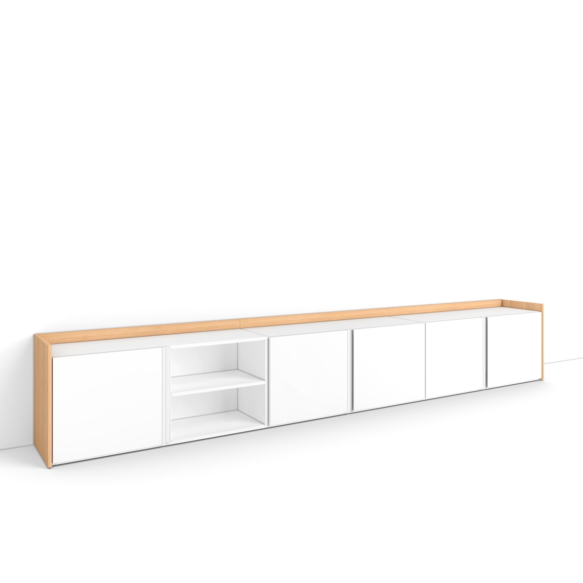 TV-Schrank, Lowboard, 309x50x35 cm, Für TV-Geräte bis zu 80", Fernsehtisch, Weiß und Eiche Soft Image