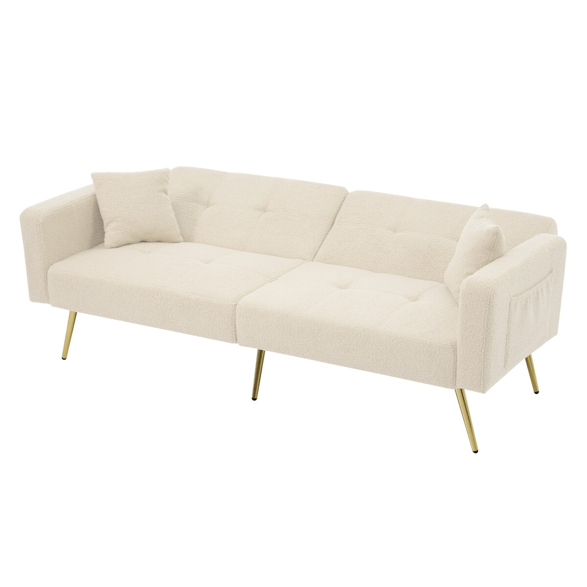 OKWISH Schlafsofa 175x64x72 mit Bettfunktion, verstellbare Rückenlehne, Lammwollstoff, Stauraum, hochdichter Schaumstoff, goldene Beine Beige Image