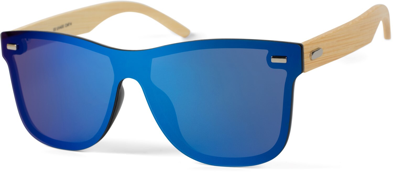 Sonnenbrille STYLEBREAKER "Monoglas Nerd Sonnenbrille Bambus Bügel", Damen, braun (gestell hellbraun, glas blau verspiegelt), Modisch, Sonnenbrillen Sonnenbrille