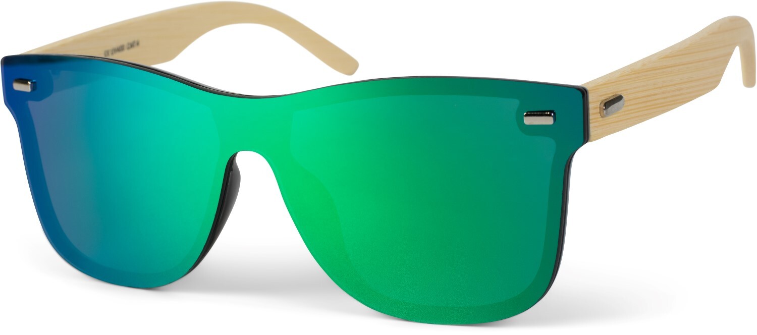Sonnenbrille STYLEBREAKER "Monoglas Nerd Sonnenbrille Bambus Bügel", Damen, braun (gestell hellbraun, glas grün, blau verspiegelt), Modisch, Sonnenbrillen Sonnenbrille