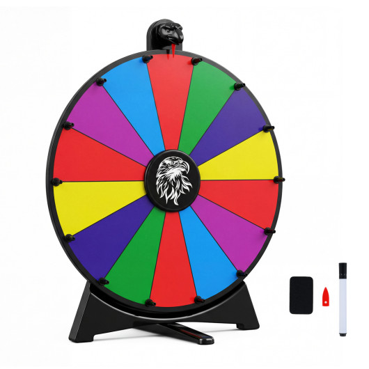 Costway 20 Inches 14 Slots Spin Wheel with Blackboard Marker for Prizes-Multicolor