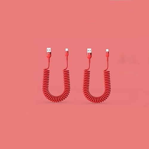 2er-Pack 5A Spiral-USB-C-Kabel fürs Auto, USB-A auf USB-C Schnellladekabel mit Spiralfeder, ausziehbar auf 1 m, spiralförmiges Datenkabel für Android Auto, Samsung Galaxy S24, S23, S22, Google Pixel,