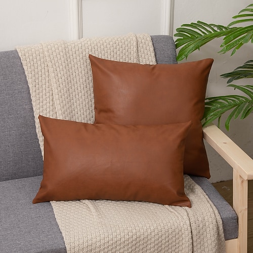 Outdoor-Kissenbezug aus PU-Leder, wasserdicht und fleckenabweisend, dekorativer Kissenbezug für Terrasse, Garten, Veranda, Balkon, Couch, Sofa, Landhausstil, Wohnaccessoires