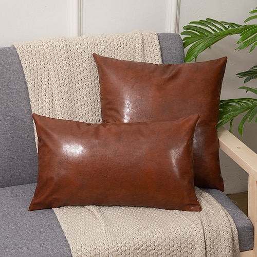 Outdoor-Kissenbezug aus PU-Leder, wasserdicht und fleckenabweisend, dekorativer Kissenbezug für Terrasse, Garten, Veranda, Balkon, Couch, Sofa, Landhausstil, Wohnaccessoires