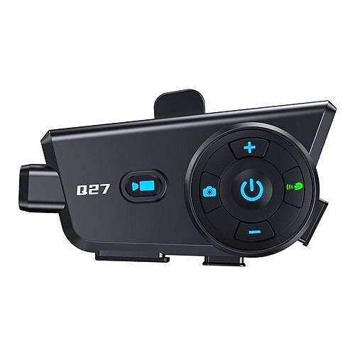 Q27 Motorradhelm-Bluetooth-Headset mit 720p-HD-Kamera, drahtlosem Gegensprechanlagen-Walkie-Talkie-System und Videorekorder Fotoaufnahme, IP56 wasserdicht, HD-Audio für Motorrad-Dashcam Image