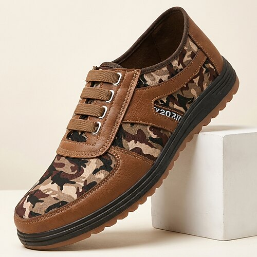 Braune Herren-Freizeitschuhe im Camouflage-Muster, Schnürschuhe, bequeme Laufschuhe, trendige Low-Top-Schuhe für Alltag, Reisen, Streetwear und Wochenendausflüge Image